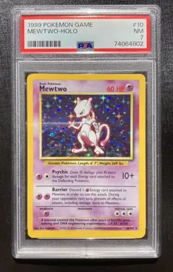 PSA 7 Mewtwo 10/102 Pokemon Base Set Unlimited Holo Rare TCG NM - Image 1