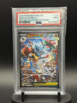 2025 POKEMON MEGA EVOLUTION SPECIAL ILLUSTRATION RARE MEGA LUCARIO EX PSA 9 - Image 1