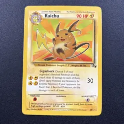 Raichu 29/62 Fossil Non-Holo Pokemon Card WOTC Neat Mint NM - Image 1
