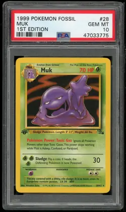 Pokemon TCG Muk 28/62 Non Holo Rare 1st Edition Fossil PSA 10 - Image 1