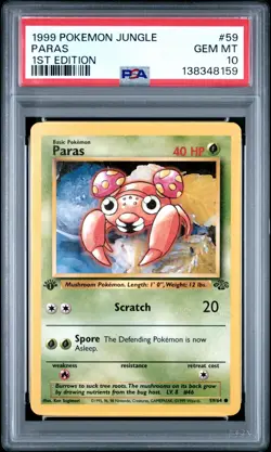 1999 Pokemon Jungle 1st Edition Paras 59 FRESHLY GRADED PSA 10 GEM MINT - Image 1