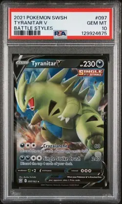 2021 Pokemon SWSH Tyranitar V 097/163 Full Art Battle Styles PSA 10 Gem Mint - Image 1