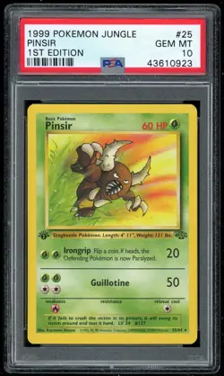 Pokemon TCG Pinsir 25/64 Non Holo Rare 1st Edition Jungle PSA 10 - Image 1