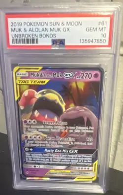 Pokemon Muk & Alolan Muk GX Holo Sm-Unbroken Bonds 61/214 PSA 10 2019 - Image 1