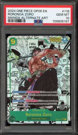 One Piece CCG Roronoa Zoro Manga Alternate Art OP06-118 PSA 10 Gem Mint - Image 1