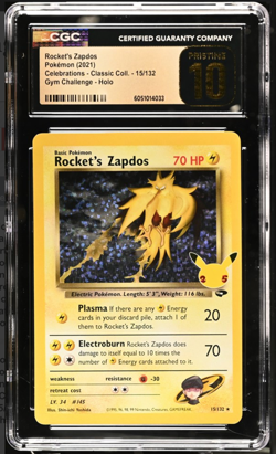 ROCKET’S ZAPDOS Pokemon Card 2021 Celebrations Classic Coll. #15 CGC 10 Pristine - Image 1