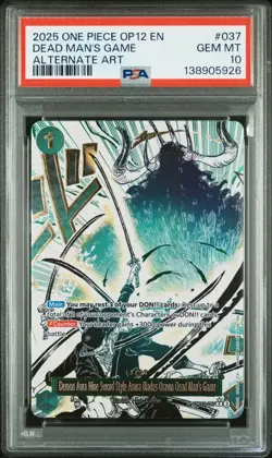 2025 ONE PIECE OP12-037 LEGACY OF THE MASTER DEAD MAN'S GAME ALT ART PSA 10 - Image 1