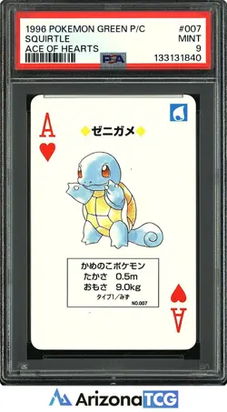 Pokemon 1996 Squirtle 007 Ace Of Hearts Green Playing Cards Japanese PSA 9 - Image 1