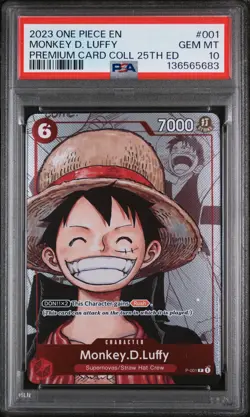 2023 ONE PIECE PREM BANDAI PREM CARD COLL 25TH ED #001 MONKEY D. LUFFY PSA 10 - Image 1