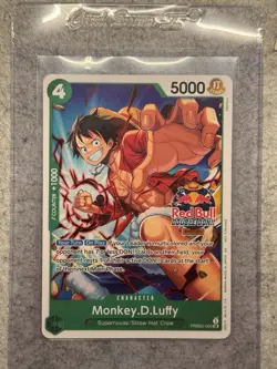 SEALED Red Bull Double Don!! One Piece Card Game Promo Monkey D. Luffy + Sticker - Image 2