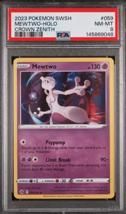 Mewtwo 059/159 Holo Crown Zenith Pokemon Card PSA 8 - Image 1
