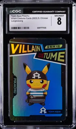 2023 VILLAIN COSTUME CARDS S. CHINESE LANGBOWANG TEAM AQUA PIKACHU CGC 8 - Image 1