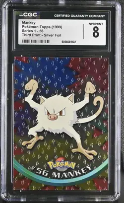 1999 Topps Pokemon Mankey #56 Series 1 - 56 Silver Foil HOLO Card 3rd Print - Image 1