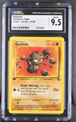 CGC MINT+ 9.5 Pokemon Geodude 47/62 1999 Fossil 1st Edition - Image 1