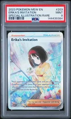 2023 POKEMON MEW EN-151 SPECIAL ILLUSTRATION RARE #203 ERIKA'S INVITATION PSA 9 - Image 1