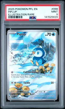 2025 POKEMON PFL EN-PHANTASMAL FLAMES ILLUSTRATION RARE #098 PIPLUP PSA 9 - Image 1