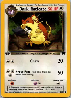 Dark Raticate 51/82 Common Team Rocket Pokemon 1st Ed Heavily Played - Image 1
