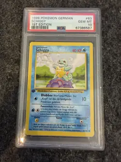 1999 Pokemon German Schiggy 1st Edition Base Set, Squirtle #63/102, PSA 10 - Image 1