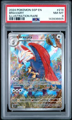 2024 POKEMON SSP EN-SURGING SPARKS ILLUSTRATION RARE #214 BRAVIARY PSA 8 - Image 1
