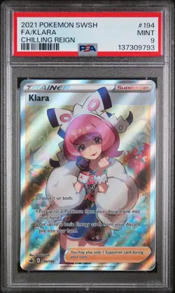 2021 POKEMON SWORD & SHIELD CHILLING REIGN #194 FULL ART/KLARA PSA 9 - Image 1