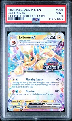 2025 POKEMON PRE EN-PRISMATIC EVOLUTIONS SURPRISE BOX EXCLUSIVE JOLTEON EX PSA 9 - Image 1