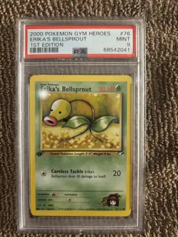 Pokemon TCG 2000 Gym Heroes 75 Erika's Bellsprout 1st Edition PSA MINT 9 #2 - Image 1