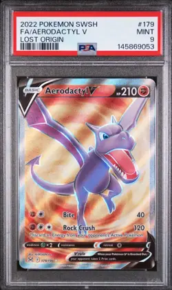 2022 Pokemon SWSH Lost Origin Aerodactyl V 179/196 PSA 9 - Image 1