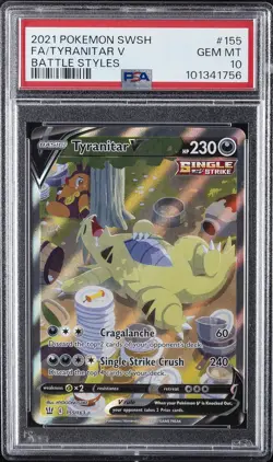 2021 POKEMON SWORD & SHIELD BATTLE STYLES #155 FULL ART/TYRANITAR V PSA 10 - Image 1