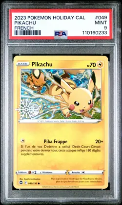 2023 POKEMON HOLIDAY CALENDAR FRENCH #049 PIKACHU PSA 9 - Image 1