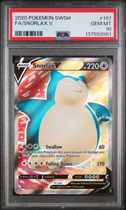2020 POKEMON SWORD & SHIELD #197 FULL ART/SNORLAX V PSA 10 - Image 1