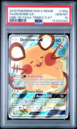 2019 POKEMON SUN & MOON UNBROKEN BONDS #195A FULL ART/DEDENNE GX PSA 10 - Image 1