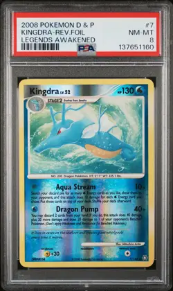 2008 POKEMON DIAMOND & PEARL LEGENDS AWAKENED #7 KINGDRA-REVERSE FOIL PSA 8 - Image 1