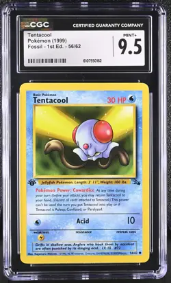 CGC MINT+ 9.5 Pokemon Tentacool 56/62 1999 Fossil 1st Edition - Image 1