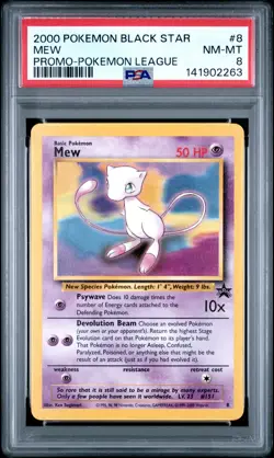 2000 POKEMON PROMO BLACK STAR POKEMON LEAGUE #8 MEW PSA 8 - Image 1