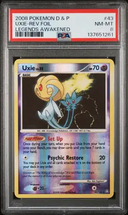 2008 POKEMON DIAMOND & PEARL LEGENDS AWAKENED #43 UXIE-REVERSE FOIL PSA 8 - Image 1