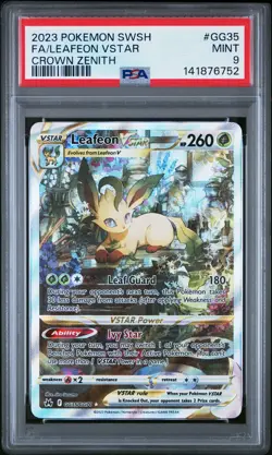 2023 POKEMON SWORD & SHIELD CROWN ZENITH #GG35 FULL ART/LEAFEON VSTAR PSA 9 - Image 1