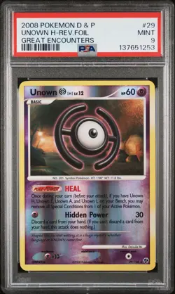 2008 POKEMON DIAMOND & PEARL GREAT ENCOUNTERS #29 UNOWN H-REVERSE FOIL PSA 9 - Image 1
