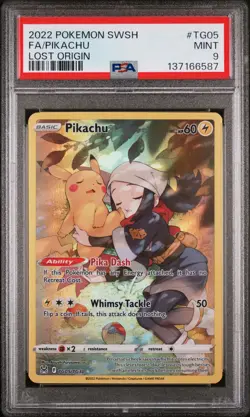 2022 POKEMON SWORD & SHIELD LOST ORIGIN #TG05 FULL ART/PIKACHU PSA 9 - Image 1