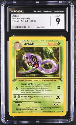 CGC MINT 9 Pokemon Arbok 31/62 1999 Fossil 1st Edition - Image 1