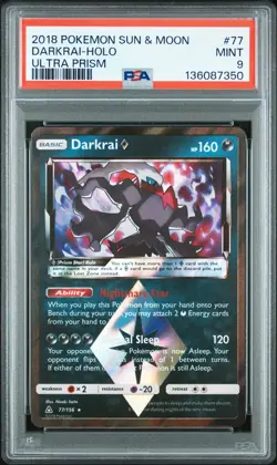 2018 POKEMON SUN & MOON ULTRA PRISM #77 DARKRAI-HOLO PSA 9 - Image 1
