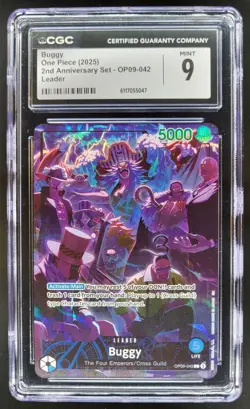 2025 ONE PIECE CCG BUGGY 2ND ANNIVERSARY LEADER OP09-042 CGC 9 A PT - Image 1