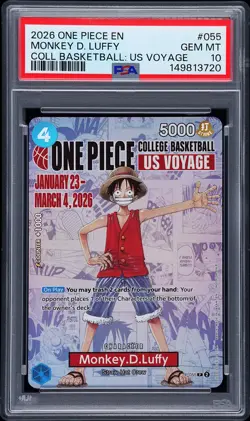 2026 ONE PIECE PROMOS ONE PIECE COLLEGE BK: US VOYAGE MONKEY D. LUFFY PSA 10 - Image 1