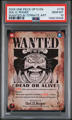 2025 ONE PIECE OP13-CARRYING ON HIS WILL ALTERNATE ART #118 GOL D. ROGER PSA 10 - Image 1