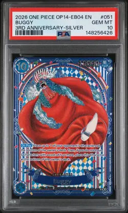 2026 ONE PIECE OP14-EB04-THE AZURE SEA'S SEVEN 3RD ANV-SILVER #051 BUGGY PSA 10 - Image 1