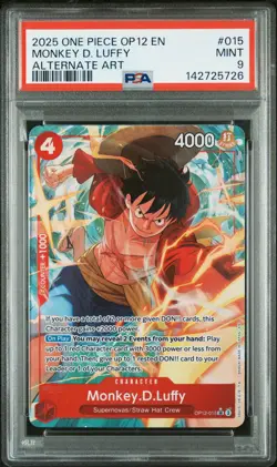 2025 ONE PIECE OP12-LEGACY OF THE MASTER ALTERNATE ART MONKEY D. LUFFY PSA 9 - Image 1