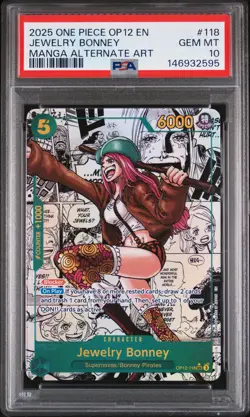 2025 ONE PIECE MANGA ALTERNATE ART OP12-118 JEWELRY BONNEY PSA 10 - Image 1