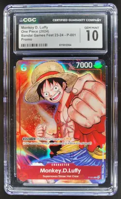 2024 ONE PIECE CCG MONKEY D. LUFFY BANDAI GAMES FEST P-001 CGC 10 B PT - Image 1
