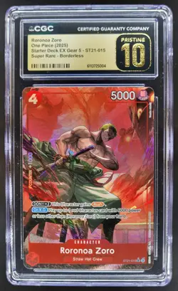 2025 ONE PIECE CCG RORONOA ZORO SUPER RARE BORDERLESS CGC 10 PRISTINE A PT - Image 1