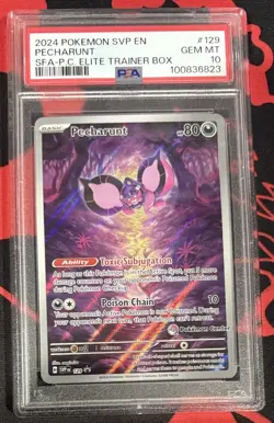 💎 PSA 10 GEM MINT 💎 Pecharunt Pokemon Center ETB Stamped Promo Card TCG #129 - Image 1