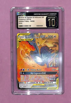 CGC 10 PRISTINE Moltres & Zapdos & Articuno GX Hidden Fates 44/68 Pokemon Card - Image 1